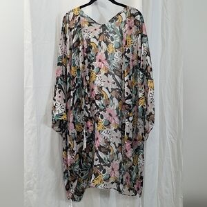 Lane Bryant OS 1x 2x 3x 4x 5x Tropical Chiffon Georgette Floral Kimono Ruana
